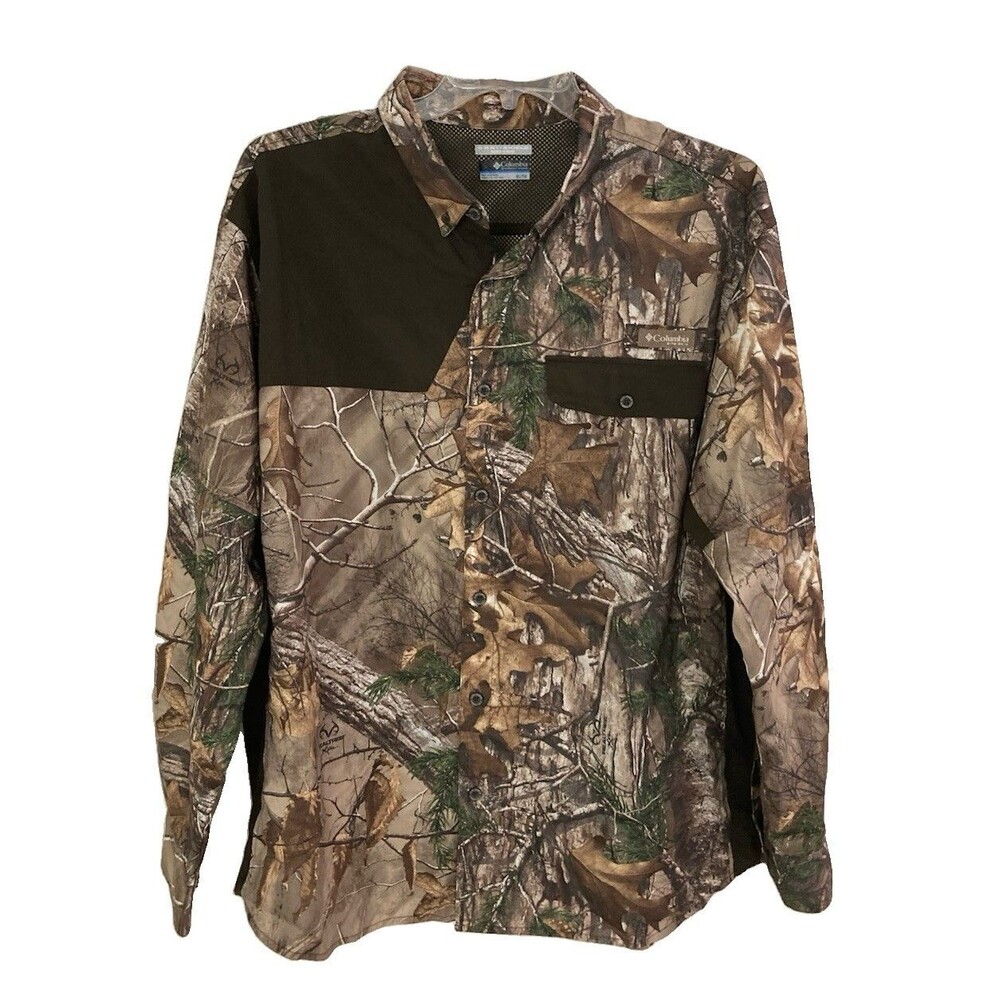 Men's Columbia PHG Blood N Guts Long Sleeve Shirt RealTree Xtra Brown Size XL